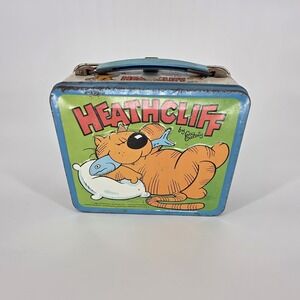 1982 HEATHCLIFF Cartoon Metal Lunchbox by Aladdin Industries. NO Thermos.